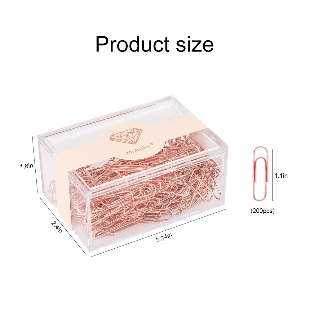 MultiBey RoseGold/Gold Square Box Paperclips 28mm Small Non-Slip Metal Paperclips 200Pcs Per Box