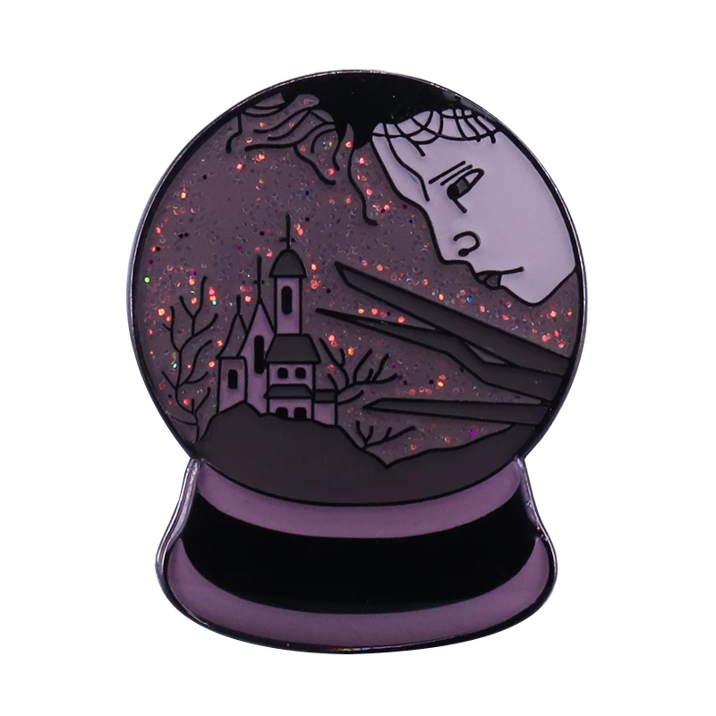 Edward Scissorhands glitter snowglobe enamel pin Tim Burton fandom art collection