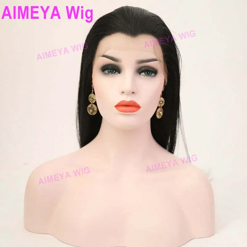 AIMEYA Free Part Black Straight Synthetic Lace Front Wig for Black Women  Heat Resistant Syntheic Hair Widows Peak Wig