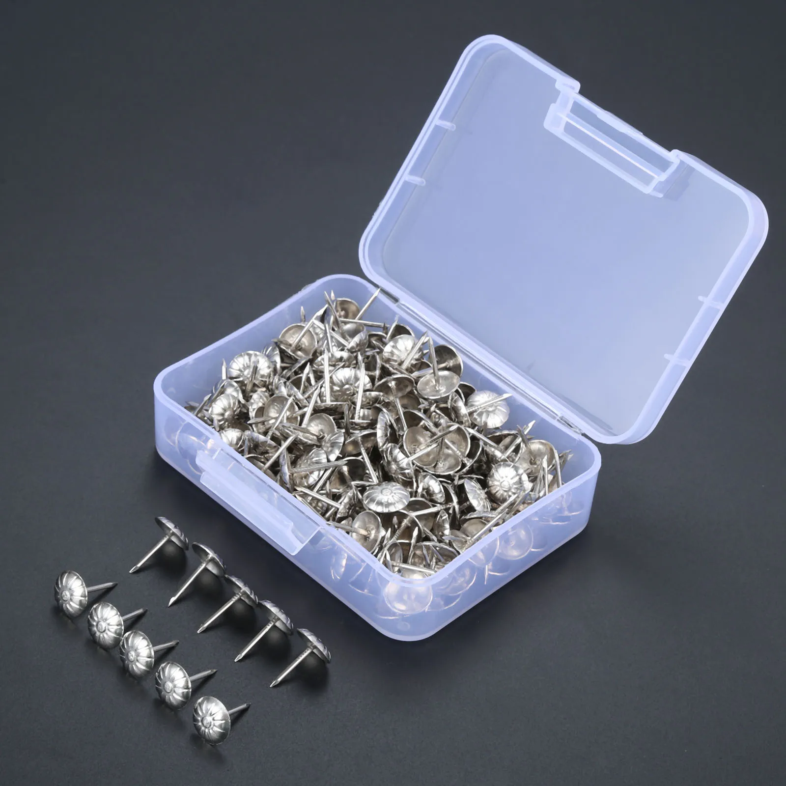 DRELD-실내 장식 네일 보석 나무 상자, 11x17mm, 가구 압정 스터드 압정 문 네일 실내 장식 핀 공예 + 보관 상자, 300 개