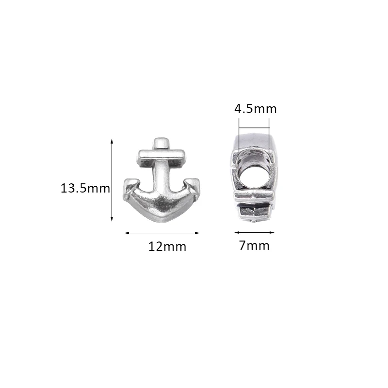 10pcs Alloy Metal Punk Anchor Shape 7x13mm Loose Bead with 4.5mm Hole For DIY Jewelry Making Bracelet Accessories