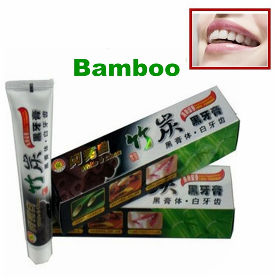 

Shiny white dental oral bamboo coconut charcoal black tooth teeth whitening black toothpaste remove Yellow teeth Smoke stains