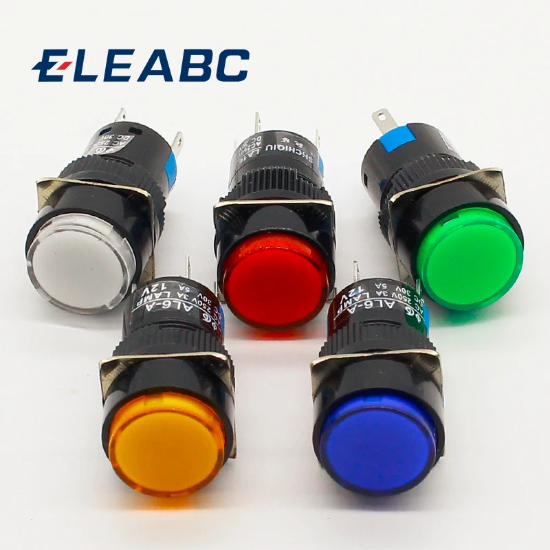 16mm DC 6V 12V 24V 220V LED Push Button Switch Blue Green Red Yellow White lamp Fixed Pushbutton Switches Latching Push On Start