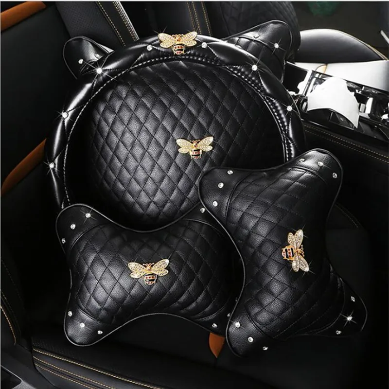 

Little Bee Series Car Interior Headrest Waist Pillow Metal Bee Car Neckpillow Cushion Car Interior Supplies