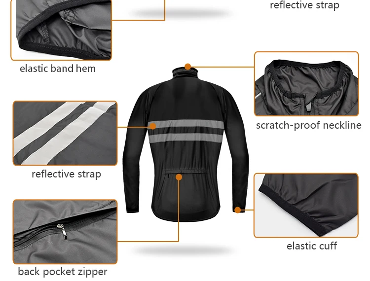 WOSAWE Ultralight Reflective Men Cycling Jacket Windproof Mountain Bike MTB Wind Jacket Running Riding Bicycle Windbreaker