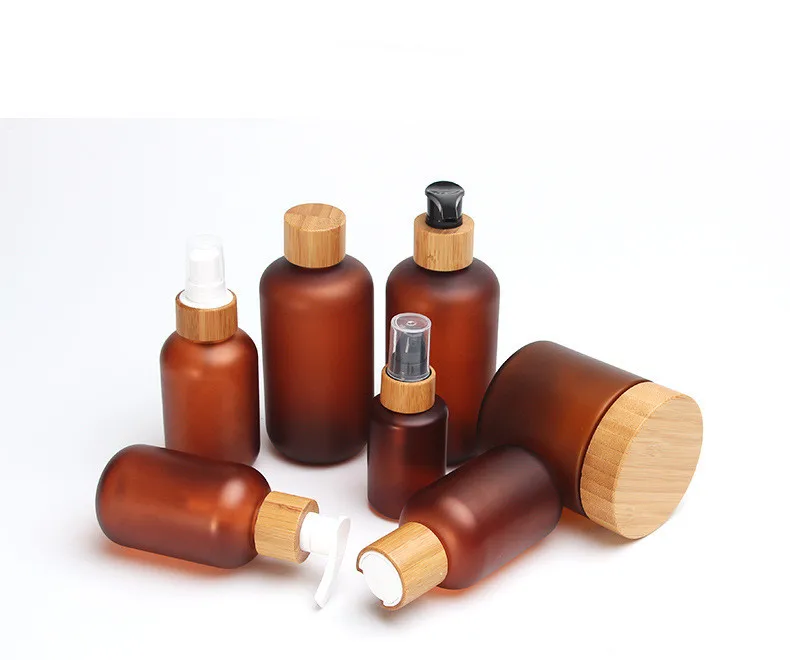 

luxury skincare packaging cbd oil 16.5oz 500ml brown amber matte shampoo bathroom useful lotion pump PET bottle with bamboo lids