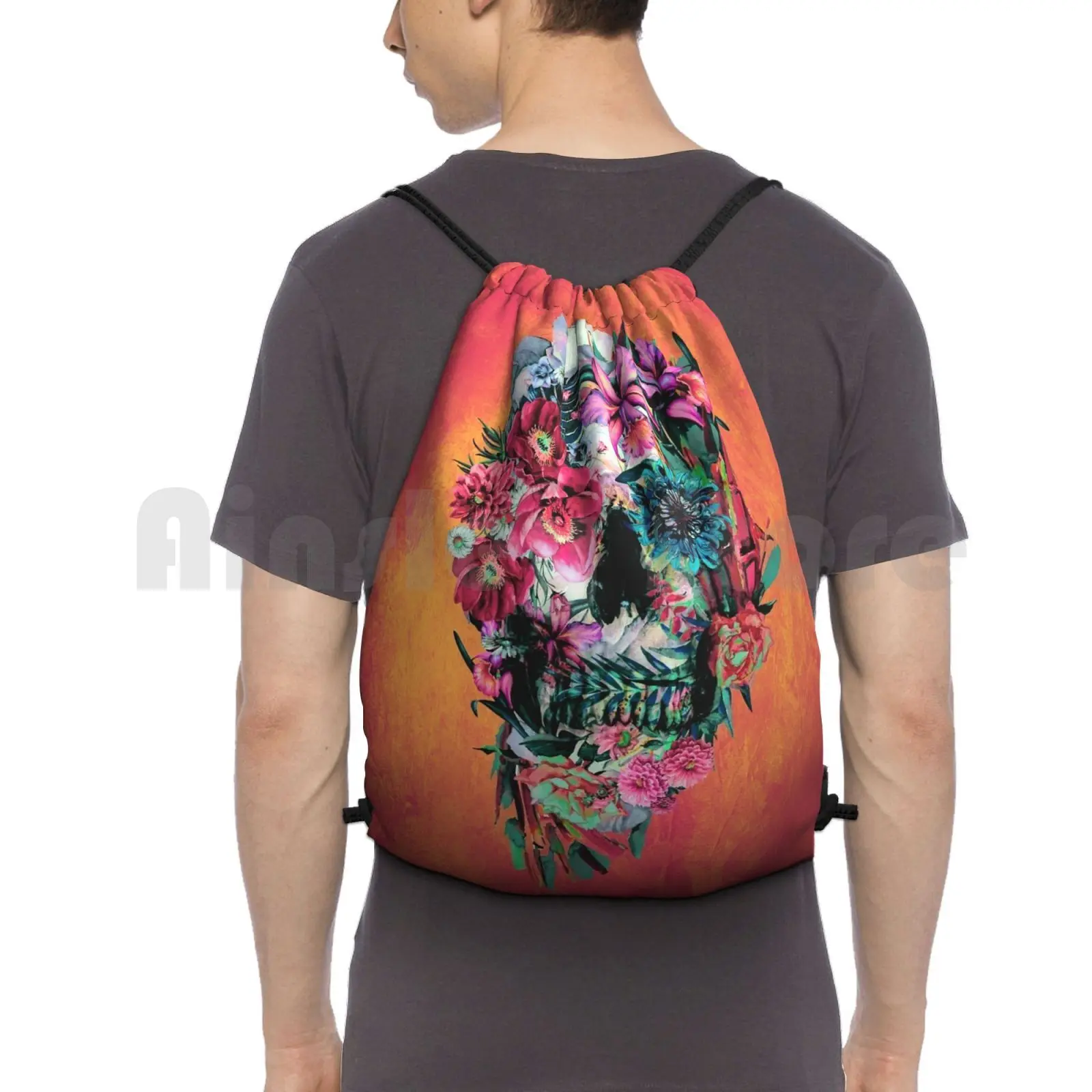 

Рюкзак Skull Xiv, сумка на шнурке, спортивная сумка для верховой езды, скалолазания, череп, летний цвет, активный весна-лето, животные, птицы, цветы