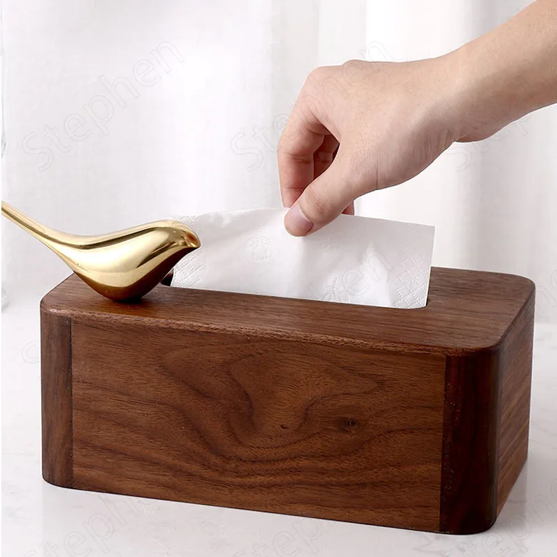 

Golden Bird Magnetic Wooden Tissue Box Black Walnut Wood Tissue Boxes Chinese Modern Napkin Holder Home Living Room Decoration