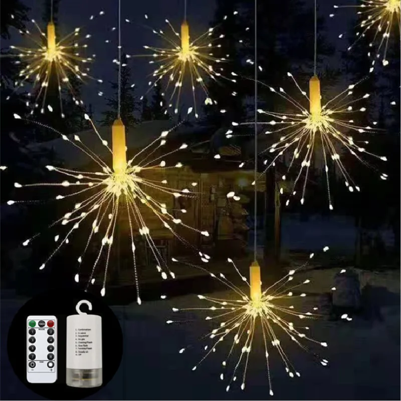 Guirxiété lumineuse de pissenlit à piles, fil de cuivre étanche, guirxiété de Noël, feux d'artifice, lumières dégradées, décoration de jardin et de mariage, 62 LED