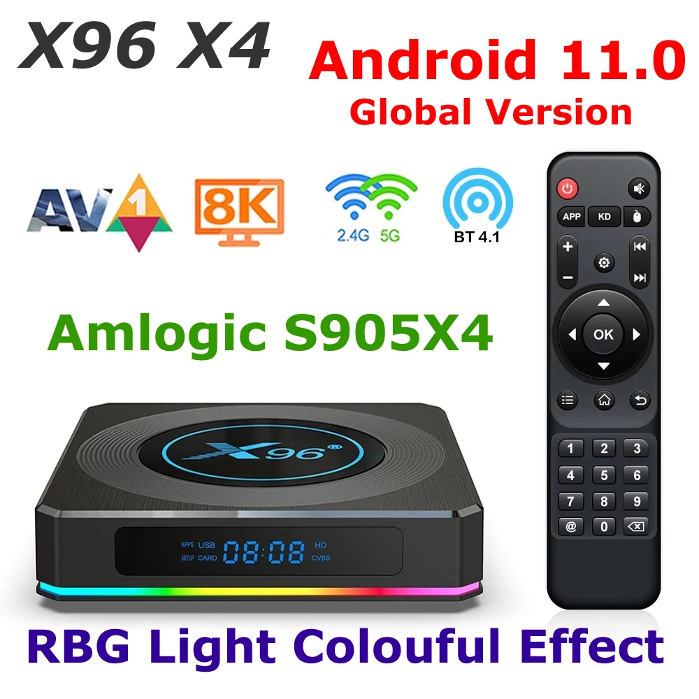 

Android 11 TV BOX X96 X4 Amlogic S905X4 4G RAM 64G ROM 4K Youtube RGB Light 1000M LAN 5G DUAL WIFI USB3.0 AV1 8K Media Player