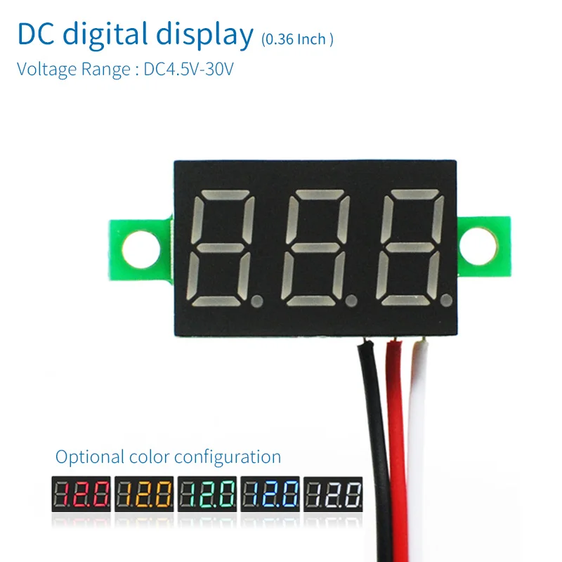 Digital LED Display Voltmeter Voltage Meter Gauge Detector Tester 0.36 inch Monitor Panel 2/3 Wires DC 4.5-30V meter Blue Green