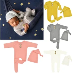 New Crochet Mohair Baby Romper Hat Set Newborn Photography Props Knitted Wool Bodysuit Baby Boys Girls Photo Studio Costume