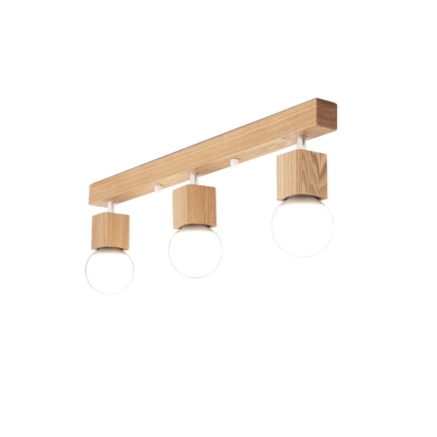 Nordic modern rectangular solid wood ceiling lights bedroom study bookcase restaurant LED 3head