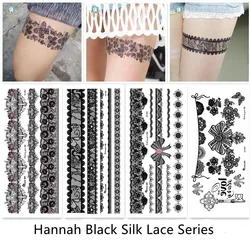 Sexy Hannah Black Flower Lace Jewelry Design Water Transfer Waterproof Temporary Tattoo Sticker For Women Body Art Fake Tattoos