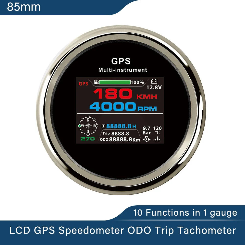 

Waterproof 85mm Digital GPS Speedometer Odometer with Tachometer Hours Fuel Level Voltmeter Water Temp Oil Press for Car Boat