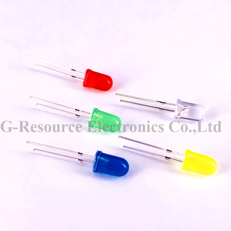 (100 PCS) 5mm LED Diode 5 mm Assorted Kit Clear Warm White Green Red Blue Yellow DIP DIY Light Emitting Diode Set