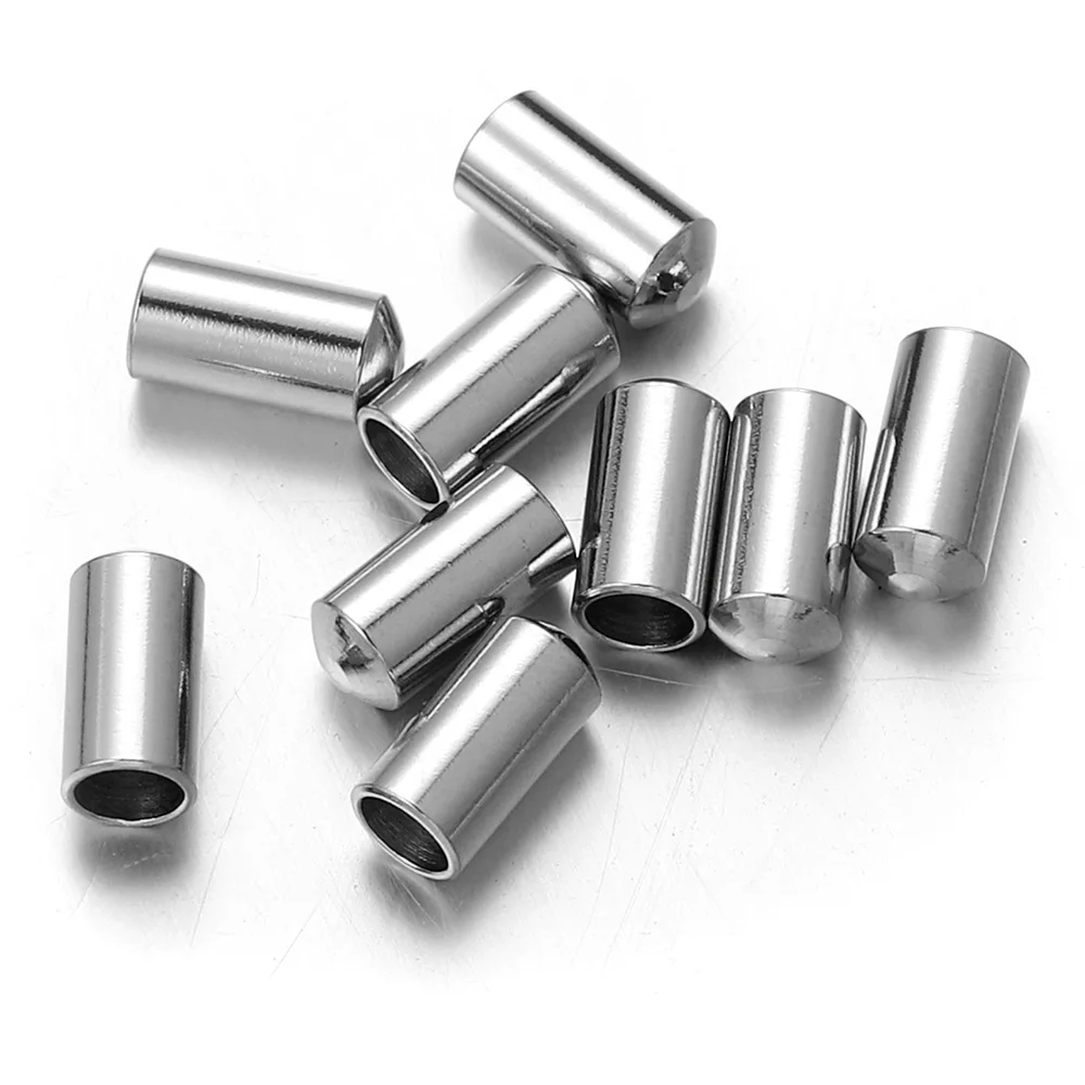 10pcs/lot Stainless Steel end bead caps Leather Cord Clasp Crimp Tips for Necklace Bracelet Connectors Jewelry Making Supplies