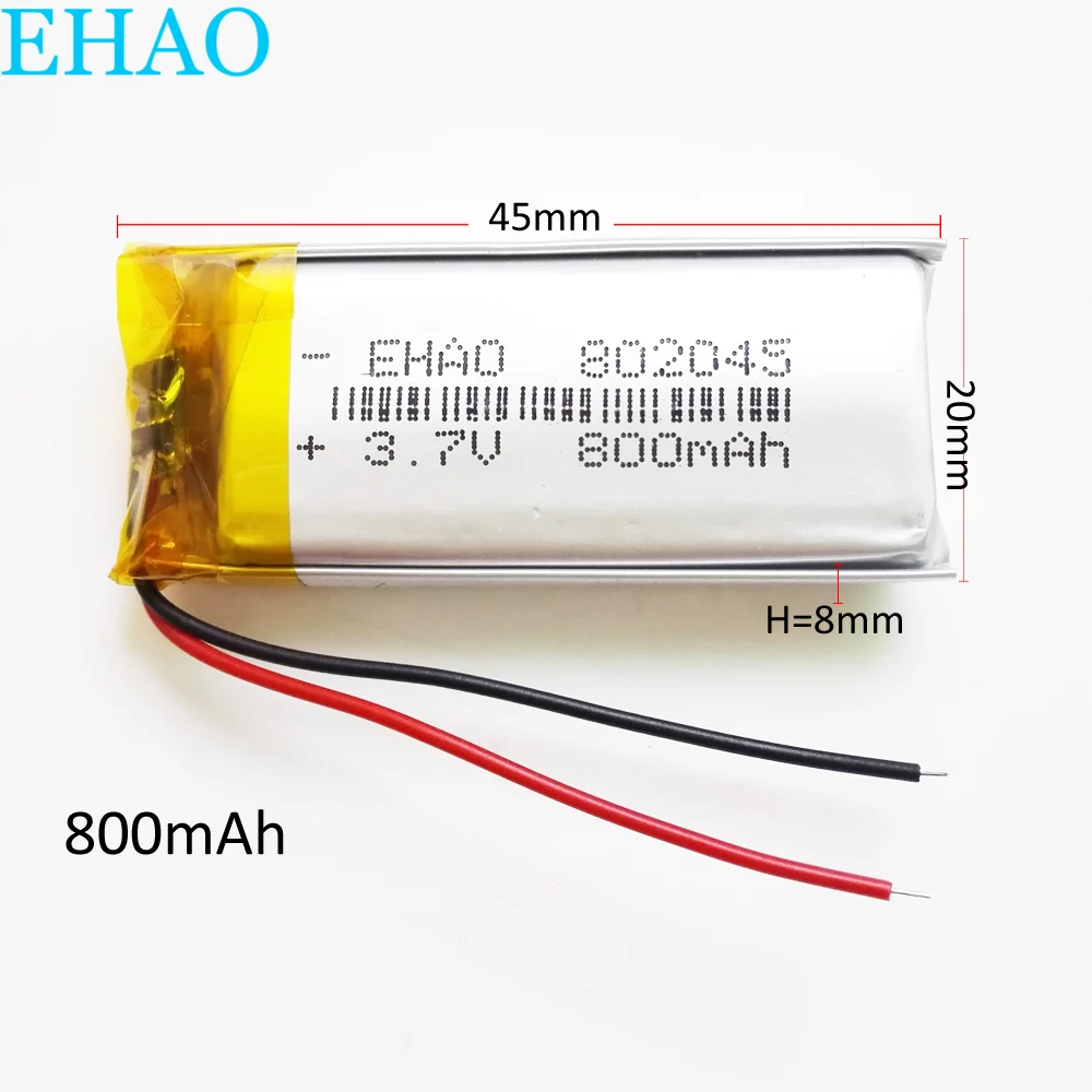 EHAO 802045 3.7V 800mAh litowo-polimerowa LiPo akumulator do Mp3 PAD DVD E-book zestaw słuchawkowy bluetooth