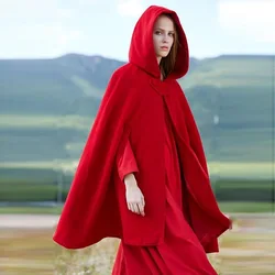 Elegant Women Cloak Vintage Hooded Coat Gothic Cape Poncho Casual Cardigan Loose Coats Women Warm Cosplay Streetwear Medieval