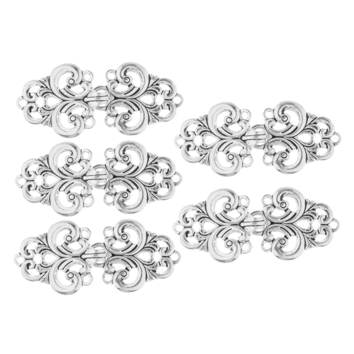 5 Pairs Elegant Swirl Flower Buttons Vintage Chinese Cheongsam Fasteners DIY Cape Sweater Cardigan Clasps Sew On Hooks Eyes Clip