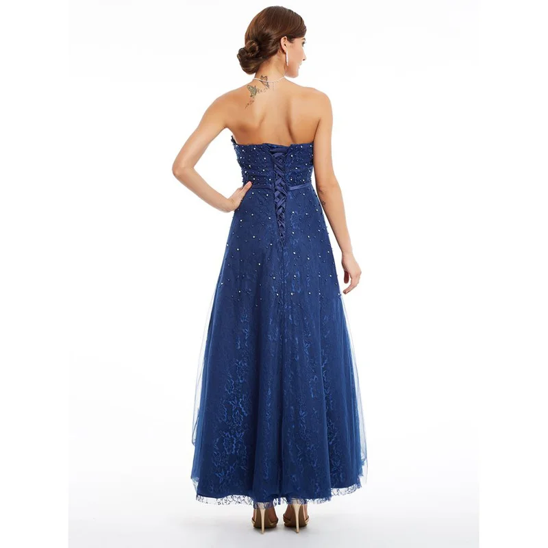 Eenvoudige Avondjurken Strapless Mouwloze Kant Avond Party Jurken Backless Kralen Lace-Up Formele Jurken Robe De Soiree