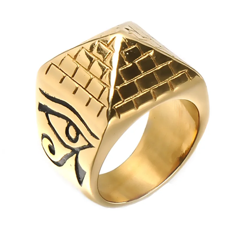 Stainless Steel Ancient Egyptian Pyramid Ring Pharaoh\'s Eye Ornament of Horus Middle East