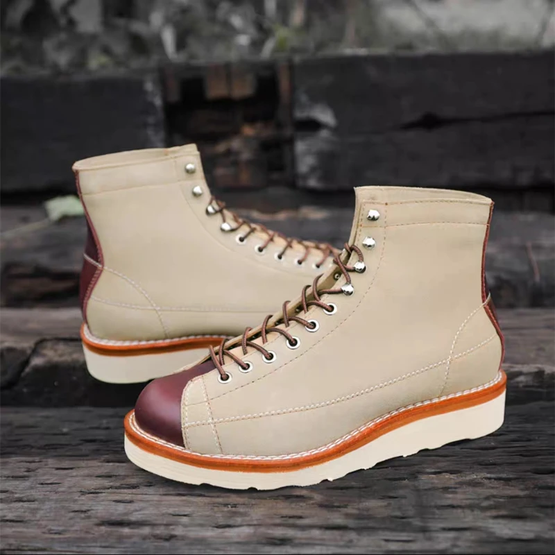 New Japanese Vintage Autumn Winter Men Casual Shoes Handmade Cow Leather Tooling Ankle Boots Outdoor Desert Motorcycle Boots