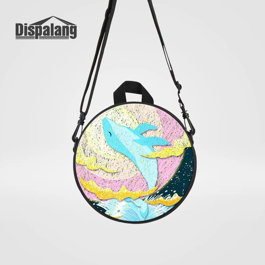 

Children Small Round Beach Bag Colorful Painting Printing Mini Messenger Crossbody Bag For Girls 2 in 1 Customized Logo Backpack