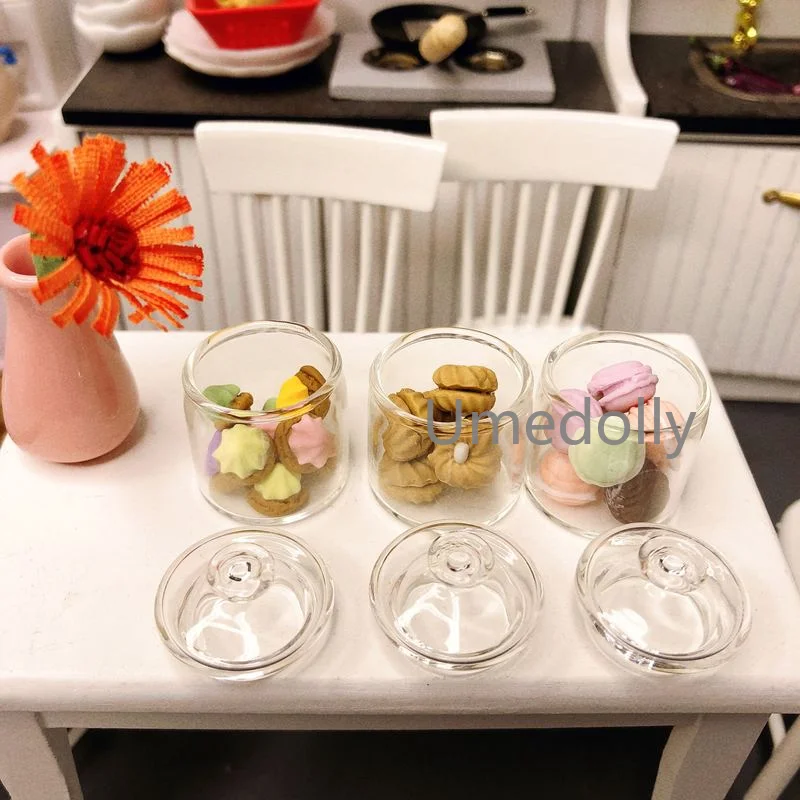 1:12 Dollhouse Accessories Miniature Scene Model Display Mini Biscuit Macaron Cookie Glass Pastry Jar