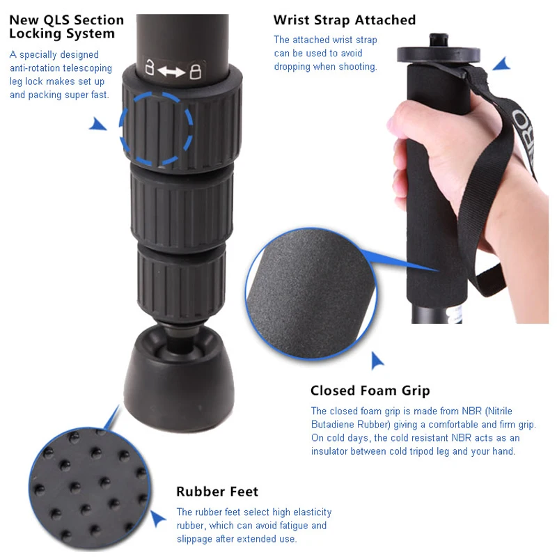 Máy Ảnh BENRO A28T Monopod Chuyên Nghiệp Nhôm Monopod Cho Camera Mà Không Cần 3 Chân Khóa Căn Cứ 4 Khớp Chịu Tải Max 12Kg DHL Miễn Phí Vận Chuyển