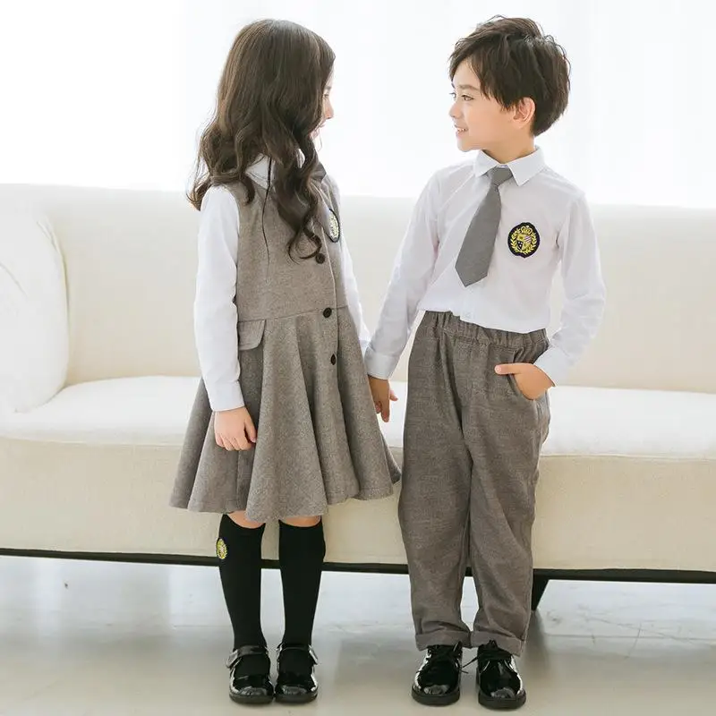 Children Autumn British School Uniform Boys Girls Gray Clothes Suit Blazer Coat Dress Japan Student Uniform School Girl Outfit