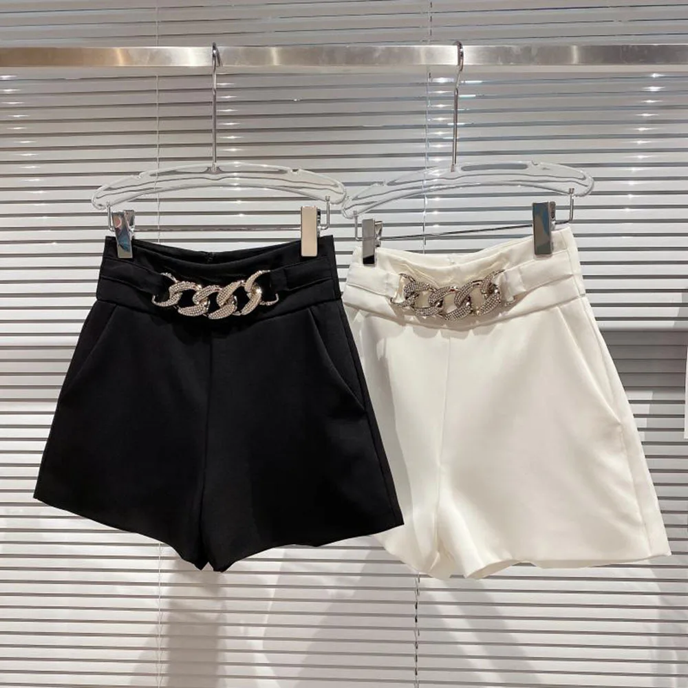 2022 New Golden Chain Autumn Winter Women Shorts High Waist Solid Color Office Lady Short-Pants Female Fashion Zipper Up Buttom