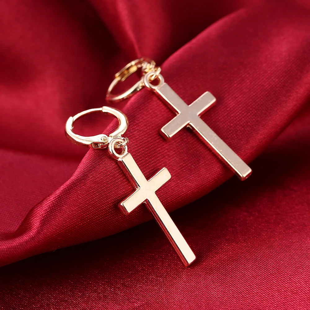 SUMENG 2024 New Fashion Punk Gold Silver Color Cross Pendant Cartilage Drop Dangle Earrings Jewelry For Women Gift