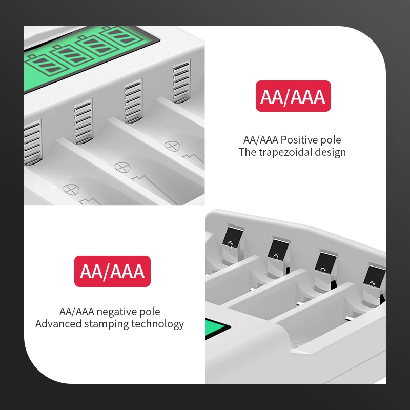 PUJIAMX AA/AAA Rechargeable Battery Charger LCD Display Portable Universal Adapter USB Cable Type C Interface Fast Charging Tool