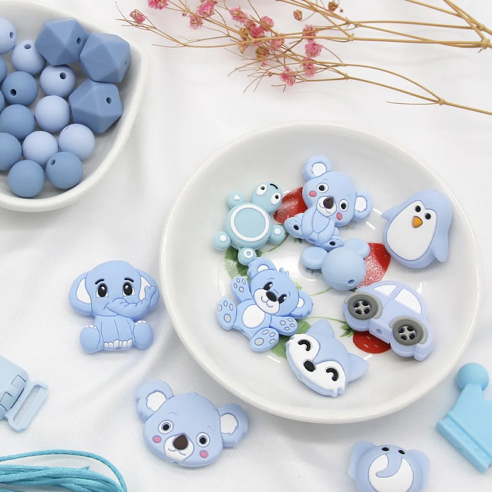 Cute-idea – ensemble de perles en Silicone pour bébé, série bleue, chaîne de sucette, pour garçons et filles, anneau de dentition, jouet, accessoire, produit d'allaitement, 1 ensemble