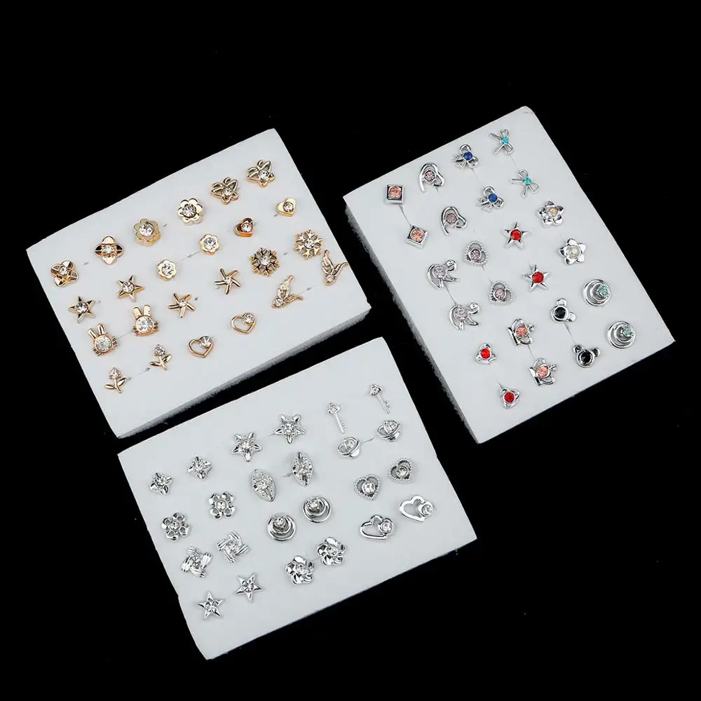 12Pairs Randomly Gold Silver Color Women Small Plastic Stud Earrings Sets For Girl Bowknot Flower Heart Star Broncos Jewelry