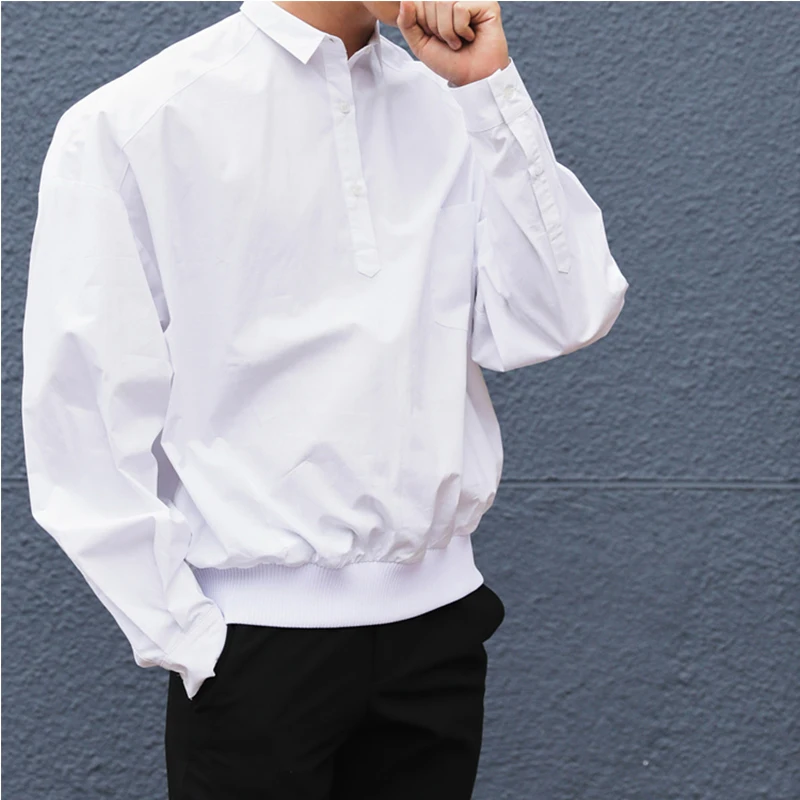Loose Pullover Male Long Sleeve Shirt Trend Fashion Large Size Shirt Personality Hip-Hop Casual Fashion Male Solid Color Shirt