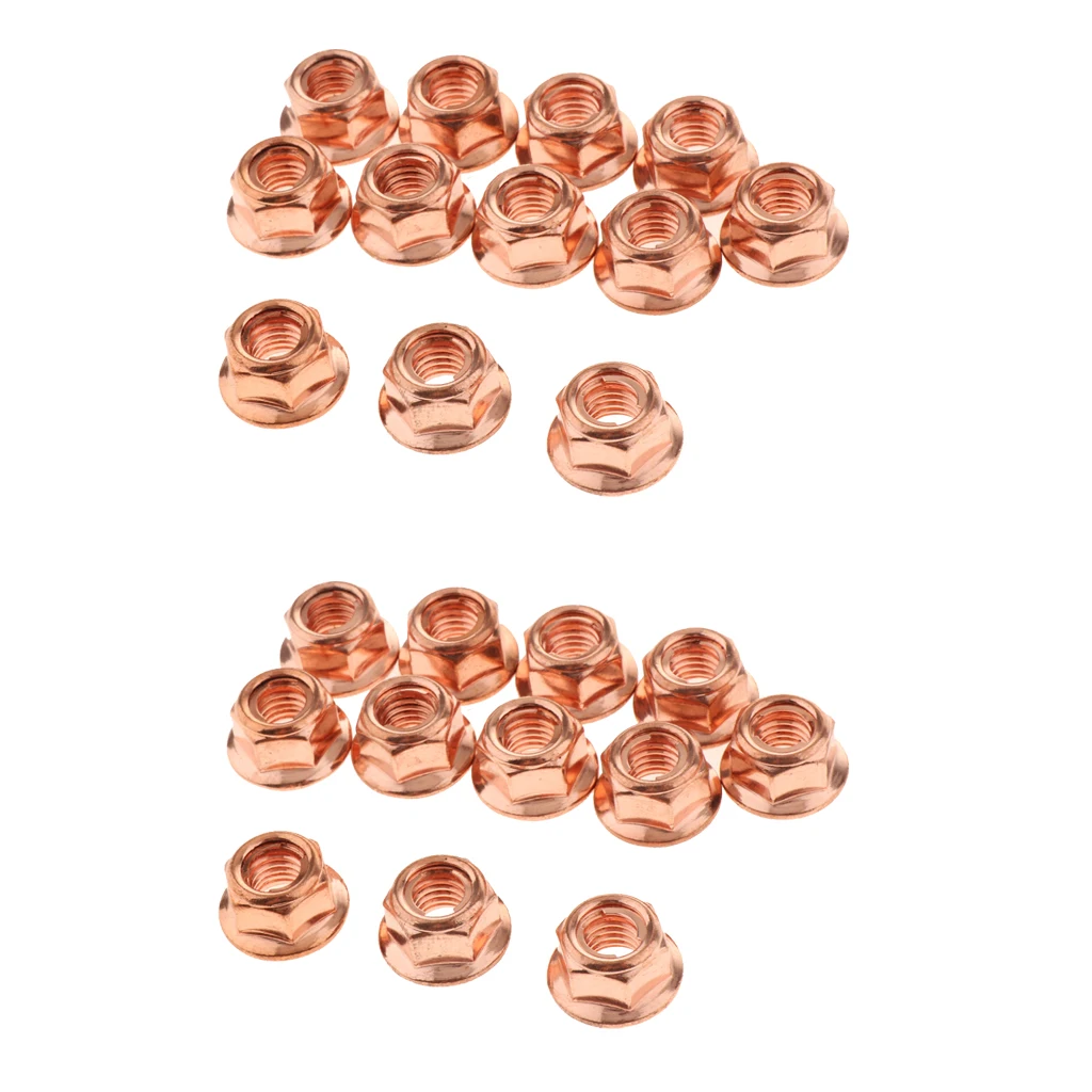 24x Copper Nuts For BMW E30 Exhaust Manifold Pipe Head Nuts Stud M8 Flange Copper