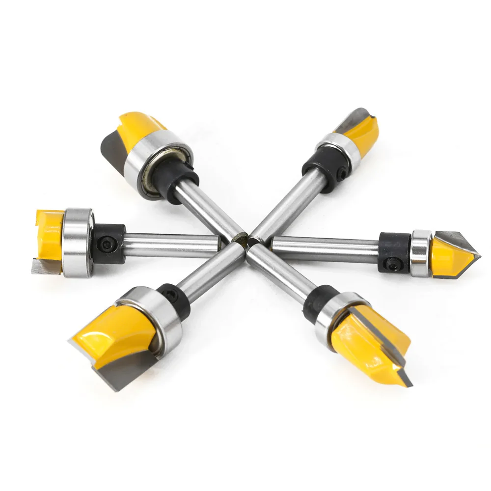 6PCS 1/4 "O 6 millimetri Gambo Modello Bit Flush Bit Trim Po 'Dritto con Cuscinetto Cerniera Toupie Router bit di Legno Trimmer Cutter