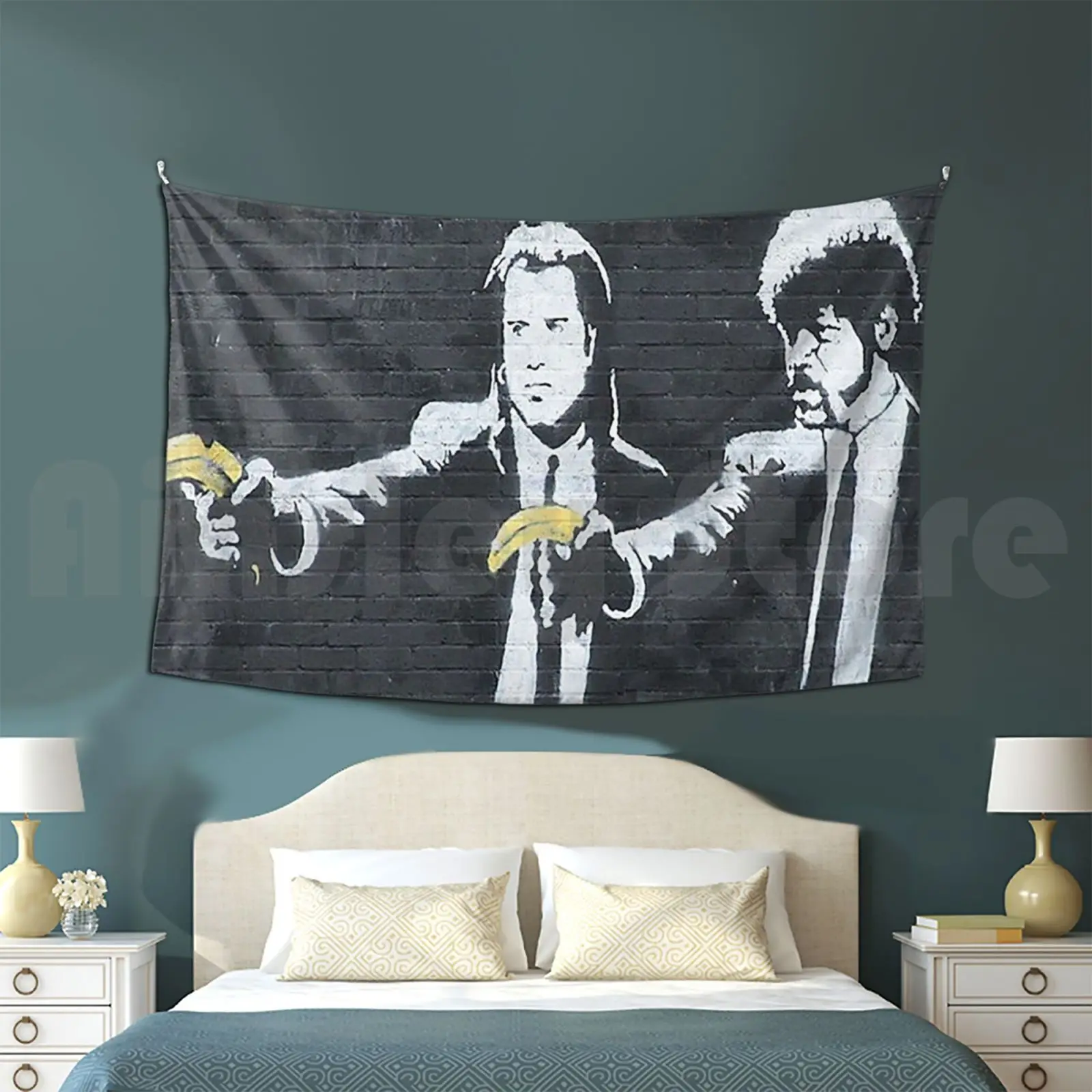 Banksy Pulp Fiction Customized Tapestry Banksy Urban Cool Graffiti Pulp Fiction Banana Guns Quentin