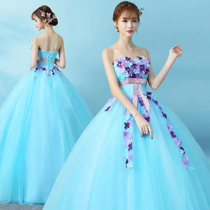 Robe de soiree New strapless stage Luxury Long Evening Dress Famous Appliques Flowers Party performance Ball Gown customized