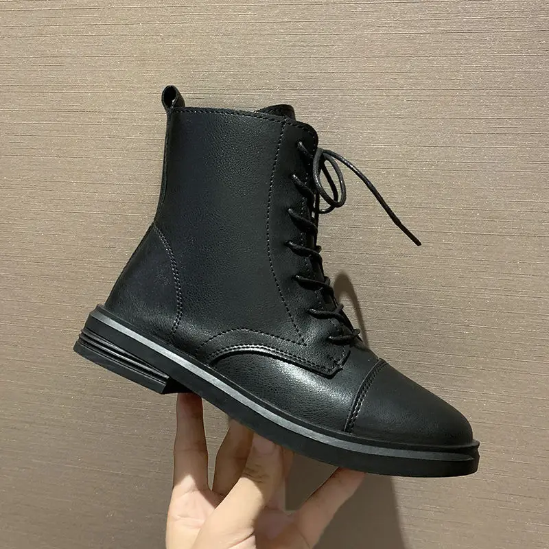 British Wind Women Flat Boots Autumn Thin Korean Ladies Martin Boots Flat-bottomed Ins Fashion Women Motorcycle Martin Boots