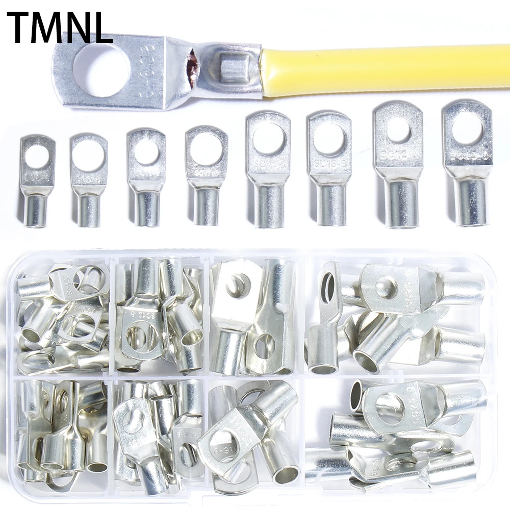 Copper Bare Cable Electric Assortment Tinned Lugs Ring  Terminals elding SC Tube Seal Battery Wire Connectors Crimped/Soldered