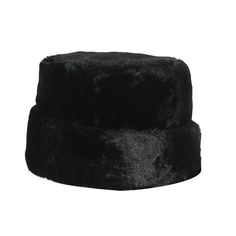 Gorro de invierno ruso para hombre, pelo de visón falso de mediana edad, gorro plano grueso, cálido, con orejeras, envío gratuito