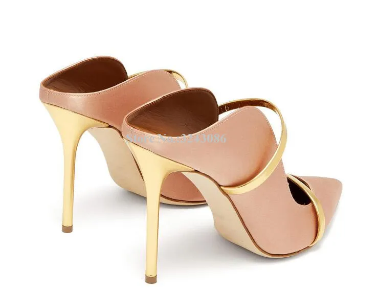 Lady New Gold Strap Stiletto Heel Sandals Fashion Pointed Toe Mixed Color Luxury Design High Heels Dress Sandals Shoes Women