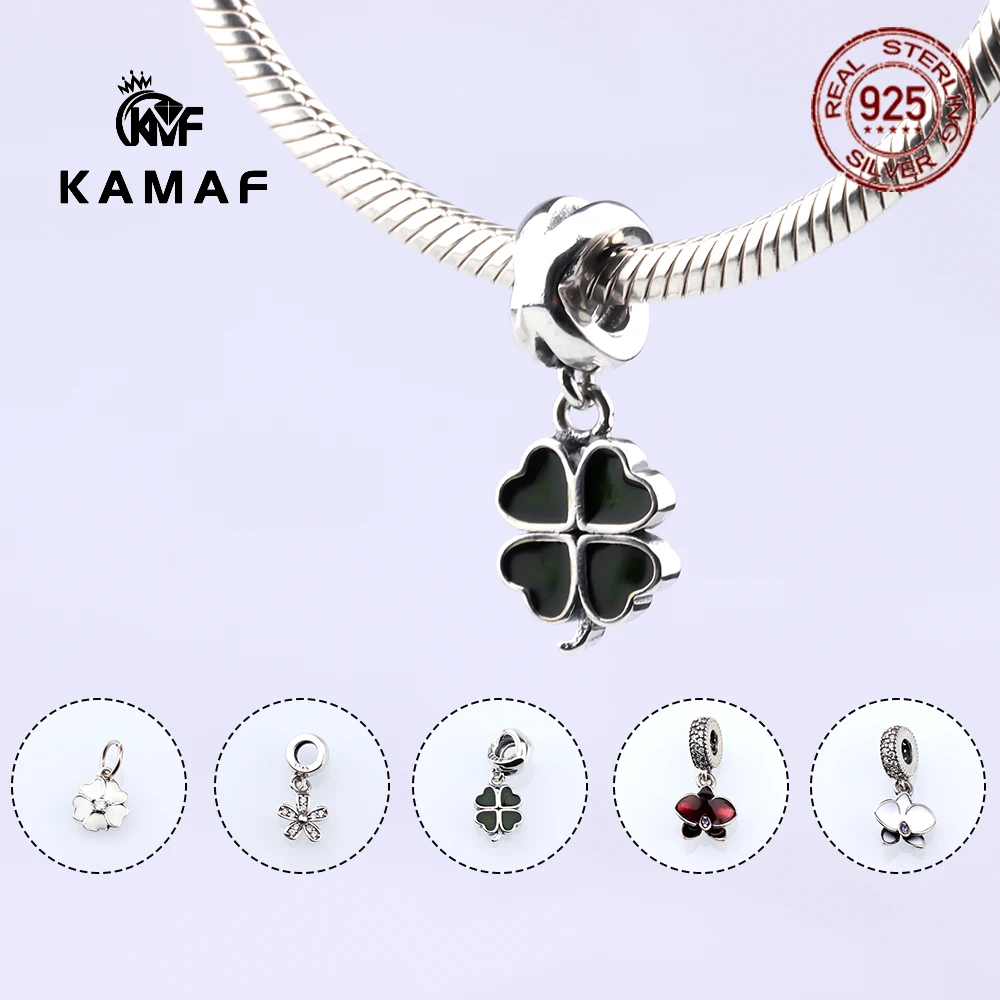 Fashionable enamel sterling silver white black red flower-shaped pendant for DIY bracelet perforated jewelry