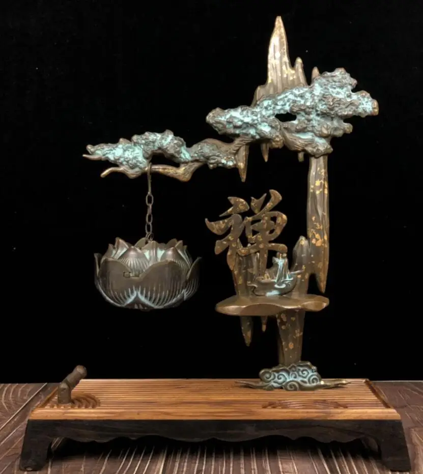 

China brass pine tree Hanging Incense burner crafts statue