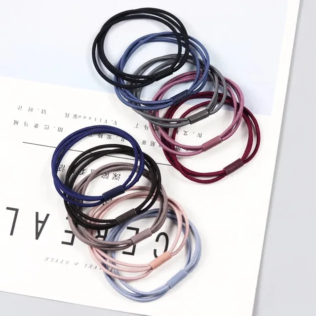 5 sztuk/partia moda kobiety dziewczęta opaski gumowe kucyk Holder trójwarstwowe elastyczne opaski do włosów proste stałe akcesoria do włosów Scrunchie