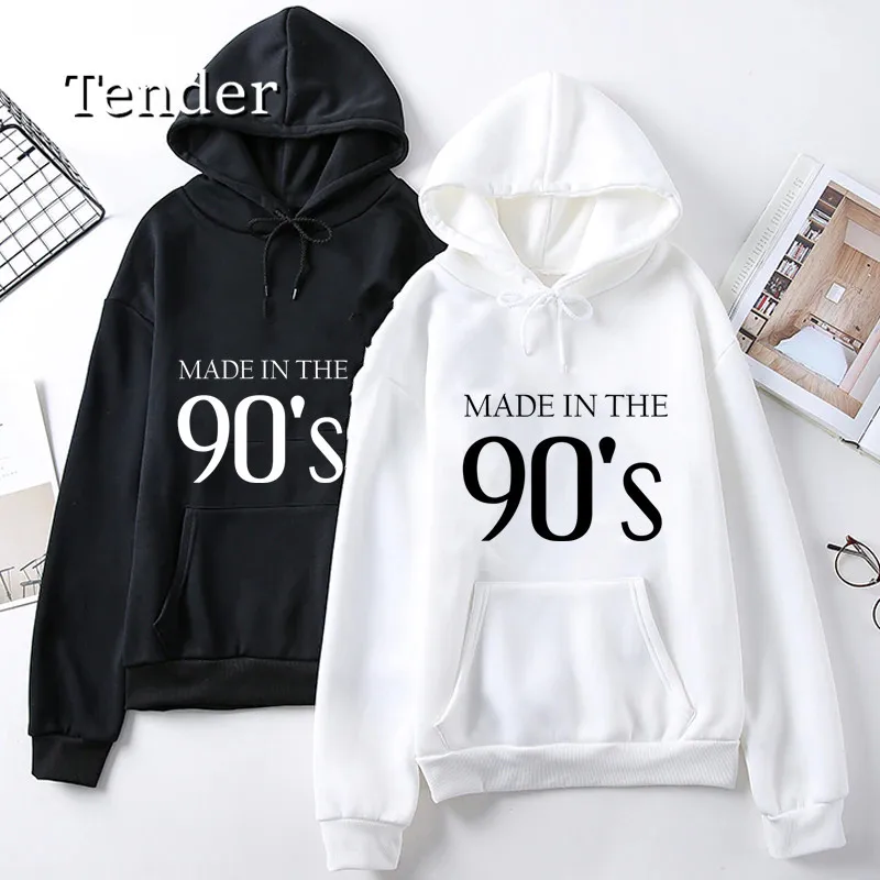 

2021 Cool hoodie Women Oversized Hoodies Made In The 90s Letter Print Sweatshirt Womens Winter Streetwear Pullovers Thick Hoodie