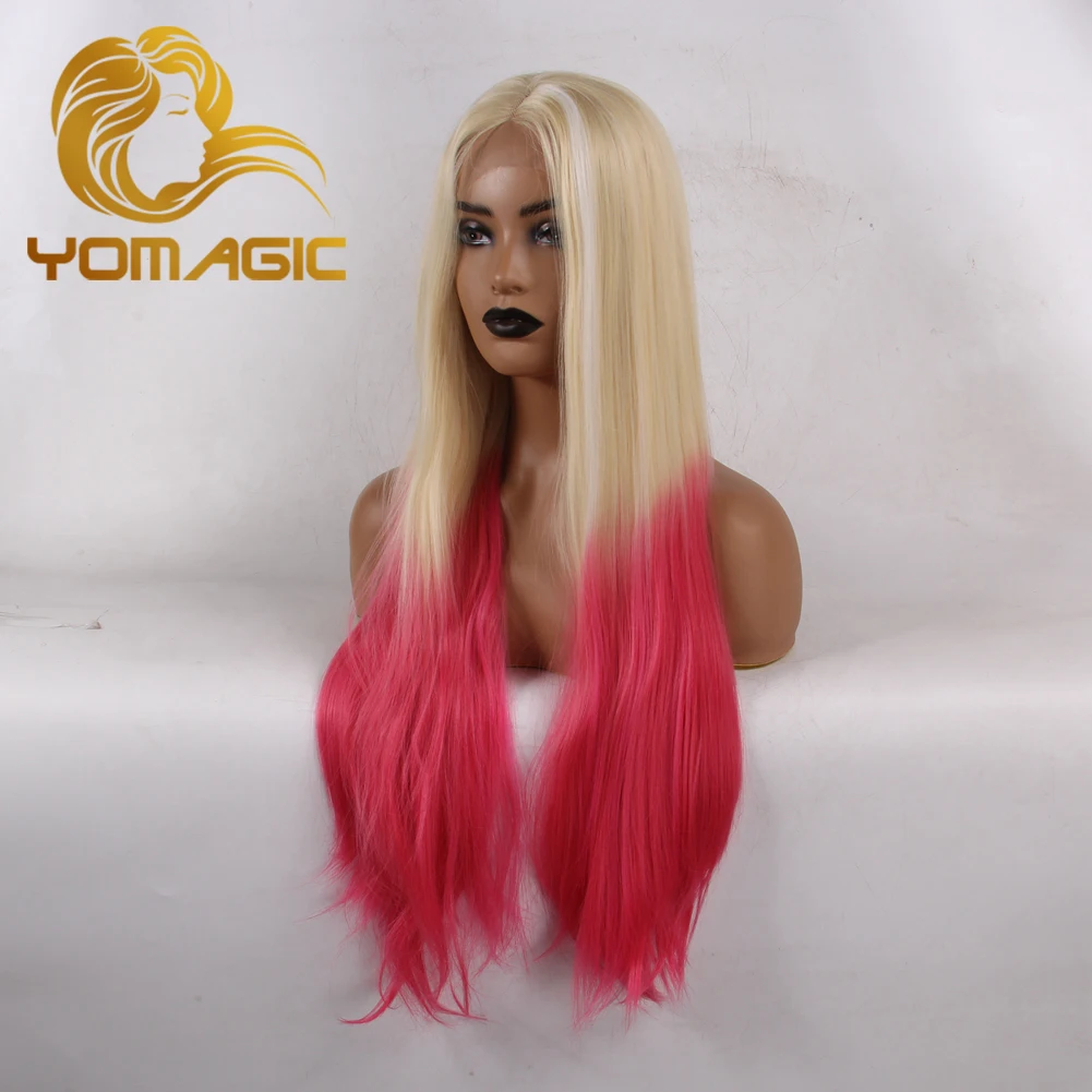 

Yomagic Ombre Red Color Synthetic Hair Lace Front Wigs for Women Natural Hairline For Cosplay Glueless Straight Lace Wigs